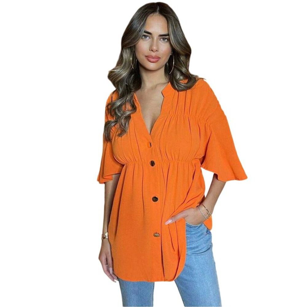 AX Paris Womens/Ladies Ruched V Neck Smock Top / Orange